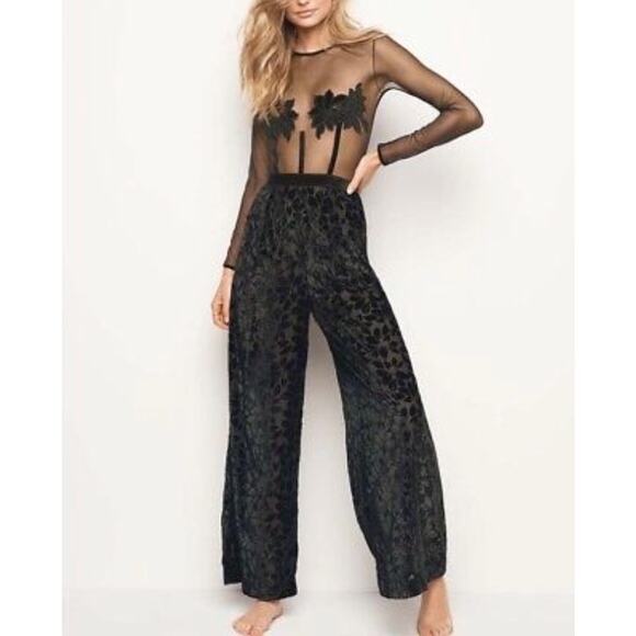 Victoria's Secret Black Velvet Sheer Mesh Jumpsuit - Picture 1 of 6